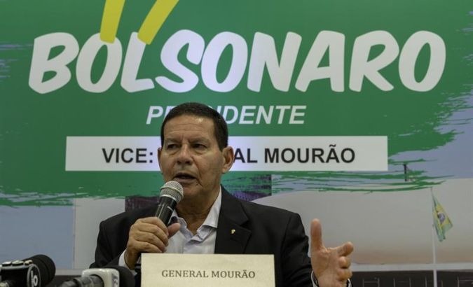 Military general Hamilton Mourao is the vice-presidential running mate of Jair Bolsonaro.