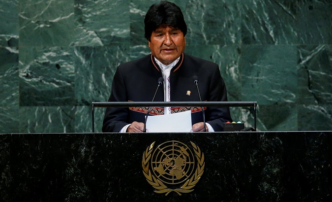 Bolivia's President Evo Morales addresses the 73rd session of the United Nations General Assembly at U.N. headquarters in New York, U.S., Sept. 26, 2018.