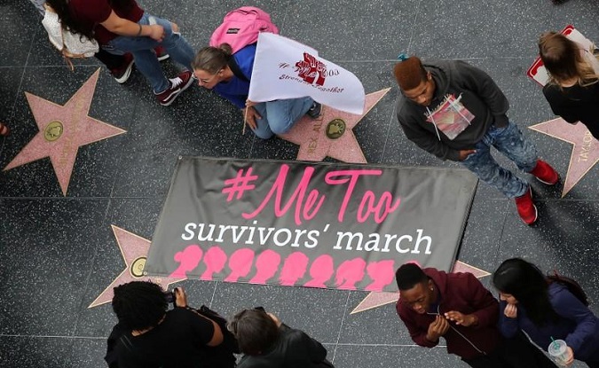Women take part in a #MeToo protest march for survivors of sexual assault and their supporters in Hollywood, Los Angeles, California U.S. Nov. 12, 2017.
