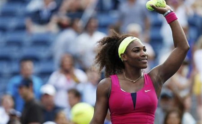 Serena Williams of the U.S. celebrates after defeating Maria Jose Martinez Sanchez of Spain during their women's singles match at the U.S. Open tennis tournament in New York August 30, 2012.