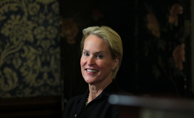 Frances Arnold, winner of the 2018 Nobel Prize in Chemistry, smiles during a news conference at California Institute of Technology (Caltech) in Pasadena, California