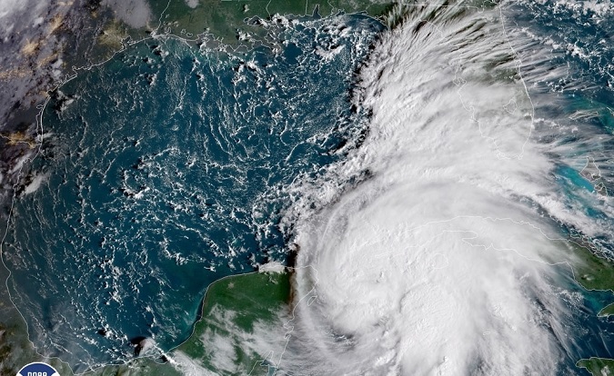 A satellite image of Tropical Storm Michael taken Monday.