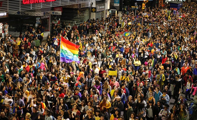 Members of the lesbian, gay, bisexual and transgender (LGBT) community and residents participate in the annual Diversity March in downtown Montevideo, Uruguay September 28, 2018.