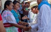 Spokeswoman Marichuy with the Totonaca people at Huehuetla, Puebla, during a CNI tour across Mexico. November 17, 2017.