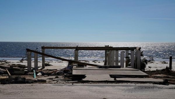 A foundation of a ruined home is pictured following Hurricane Michael in Mexico Beach, Florida, U.S., Oct. 12, 2018.