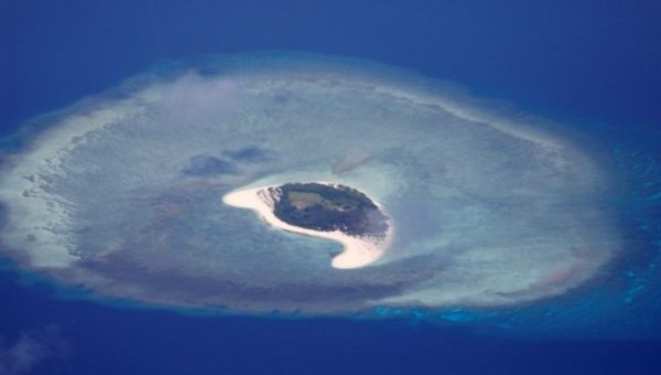 An aerial view of the uninhabited island of Spratlys in the disputed South China Sea region.