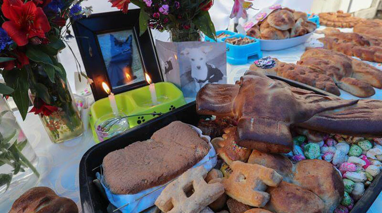 Mascotas como perros y gatos también fueron recordados en este día, con panes, galletas y velas para recibir a los animales que murieron en esta fecha.