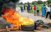 Protesters on a road leading to Harare, Zimbabwe, Jan. 15, 2019.