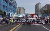 La Federación Nacional de Trabajadores Textiles se sumaron a la jornada de manifestaciones contra la Política de Competitividad en Perú. 