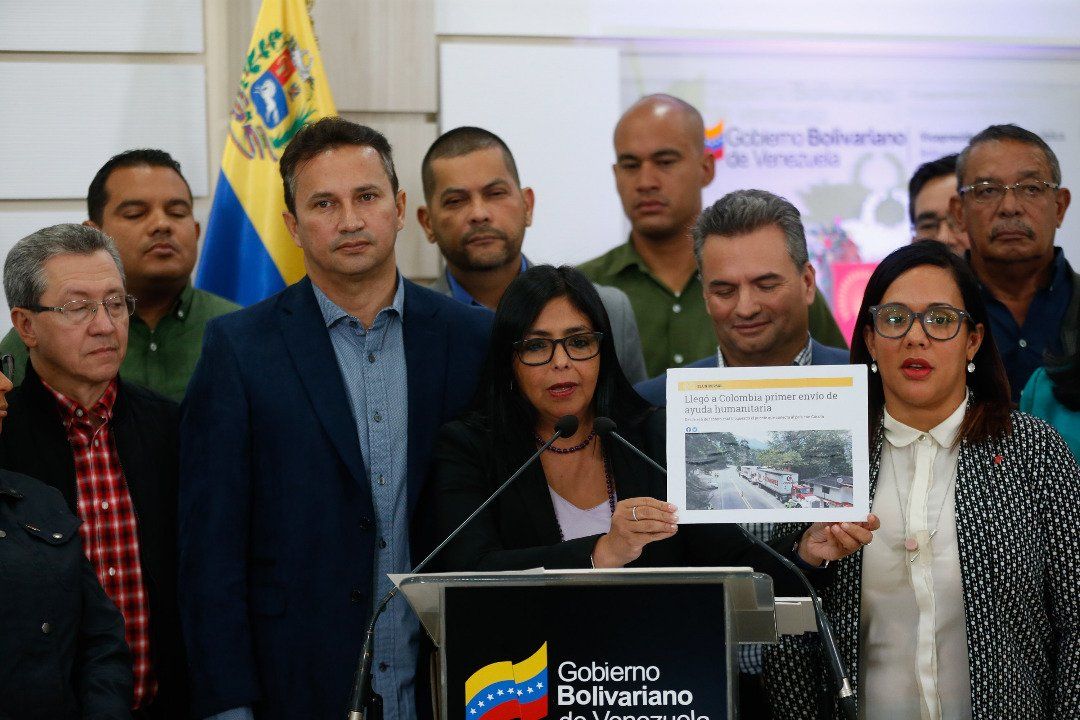 Delcy Rodríguez reiteró que detrás de la supuesta ayuda humanitaria EE.UU. está la intención de intervenir a Venezuela.