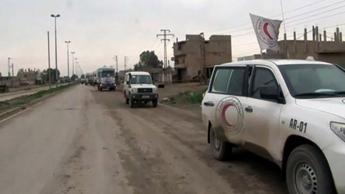 El convoy humanitario de la Media Luna Roja y el Gobierno de Siria contó con la colaboración del Centro de Coordinación de Rusia.