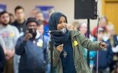 Democrat Ilhan Omar speaks during a campaign event in 2018