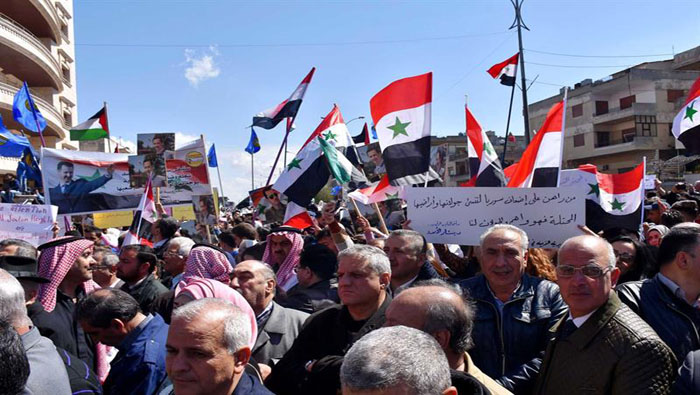 Sectores de la población se han movilizado en varias regiones de Siria para rechazar el reconocimiento del presidente Trump sobre los Altos del Golán.