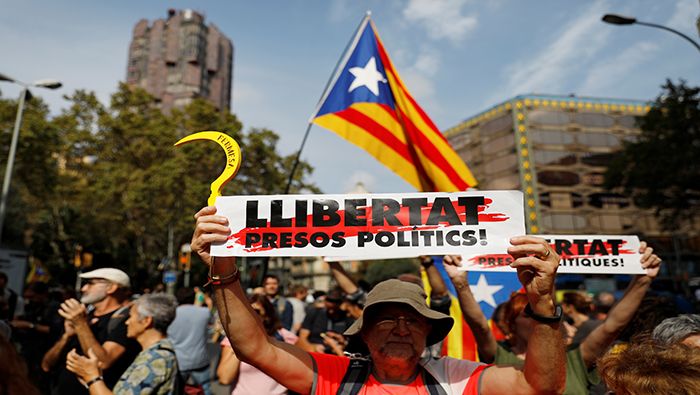 Catalanes se movilizan en apoyo a los políticos detenidos por el Estado español.
