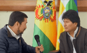 Bolivian President Evo Morales speaks to teleSUR correspondent in Bolivia Freddy Morales during an exclusive interview in La Paz. 