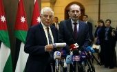 El jefe de la diplomacia de la UE (izq.) y el canciller de Jordania ofrecieron una rueda de prensa el domingo en Amán.