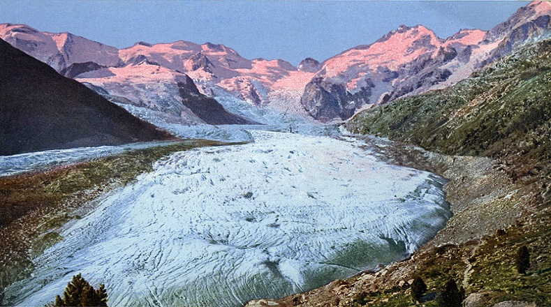 El glaciar de Vadret da Morteratsche, en Suiza, es uno de los puntos de mayor concentración de nieve rosada. 