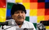 Evo Morales speaks to the press in Buenos Aires, Argentina, Oct. 18, 2020