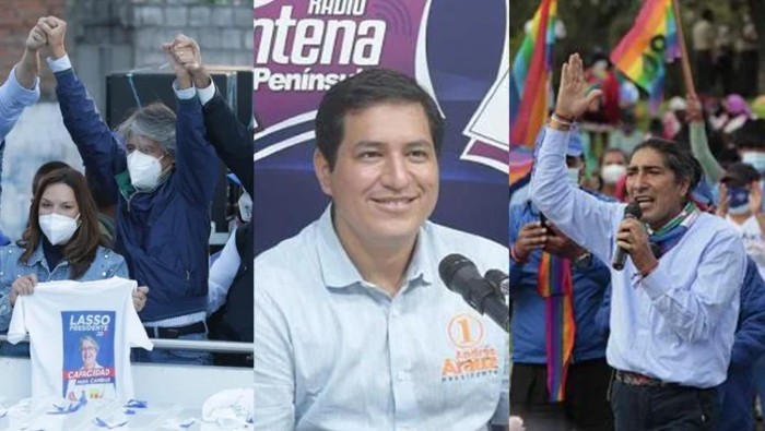 Andrés Arauz, Guillermo Lasso y Yaku Pérez son los tres que encabezan las encuestas a la presidencia de una lista de 16 candidatos