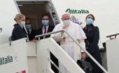 El papa Francisco arribó al aeropuerto de Bagdad a las 14H00 hora local (11.00 GMT) para iniciar su visita de tres días.
