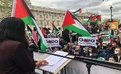 La manifestación en Londres reunió a cientos de simpatizantes con la causa palestina.