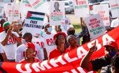 Trade unions march in solidarity with Palestine in Pretoria, South Africa, May 24, 2021.