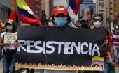 The sign reads, "Resistance", Bogota, Colombia, May 2, 2021. 
