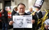 Chinese artist Ai Weiwei demands the release of Julian Assange, London, United Kingdom, October 2021. 