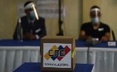 Electoral authorities guard a ballot box, Venezuela, 2021. 