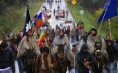 A march of the Mapuche people, Chile.