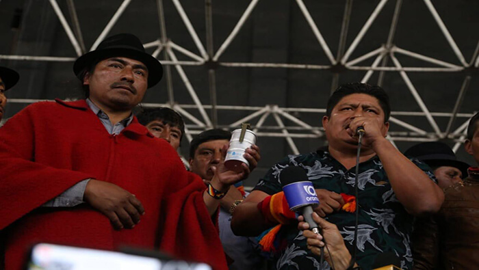 El líder indígena reiteró que las movilizaciones continuarán en la capital Quito y otras regiones del país a pesar del aumento de la represión.