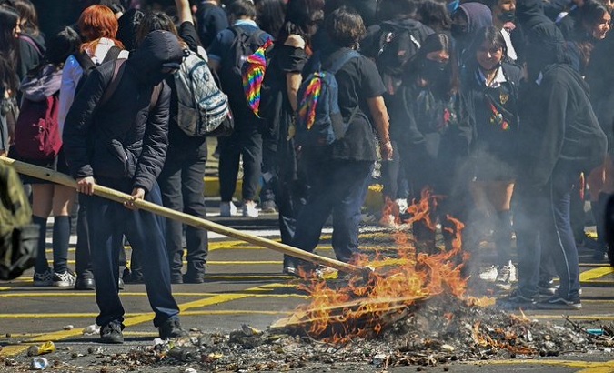 Chilean students in a street protest, Sep.7, 2022. 