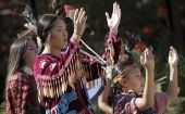 Indigenous people dance during an event to commemorate the National Day for Truth and Reconciliation at University of British Columbia in Vancouver, Canada, on Sept. 30, 2022.