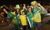 Brazilian fans outside the Lusail Stadium, Qatar, Nov. 24, 2022.