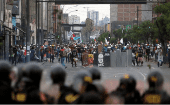 This Saturday night violent clashes between demonstrators and police in Lima left one person dead. Jan. 29, 2023.