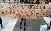 "These are not collective homicides, but massacres. We are being killed," reads the banner. Jan. 31, 2023. 