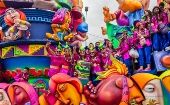 People take part in a floats parade, Colombia. 