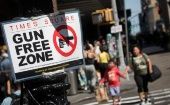 A gun-free zone signage is seen near Times Square in New York, the United States, Sept. 1, 2022.