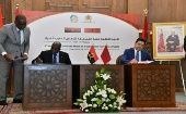 Moroccan Foreign Minister Nasser Bourita and his Angolan counterpart Tete Antonio signing the cooperation agreements. Jul. 12, 2023.