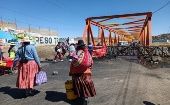 Blockade of an international bridge on the road from Puno to Desaguadero, Peru, July 2023.