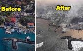 Comparison of an area of the island of Maui before and after the wildfires, Aug. 10, 2023