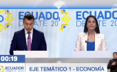 Presidential candidates Daniel Noboa (L) and Luisa Gonzalez (R), Oct. 1, 2023.