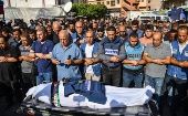 Palestinian journalists honor a colleague killed by Israeli occupation forces, 2023.