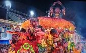 Float about the Yanomami people at the Rio de Janeiro carnival, Feb, 11, 2024.