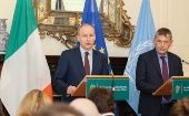 Irish Deputy PM Micheál Martin (L) & Philippe Lazzarini (R), Feb. 15, 2024.