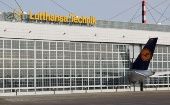 Lufthansa hangars at a German airport, 2024.
