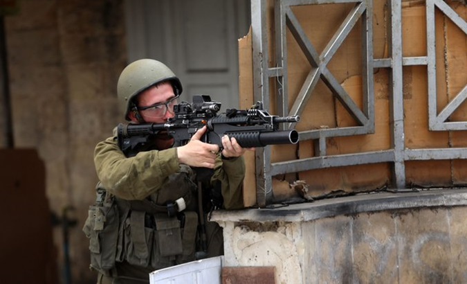 A Zionist soldier in Gaza, April 2024.