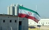 An Iranian flag in Bushehr nuclear power plant, 2019.