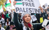 Entre los objetivos de los manifestantes se encuentran el cese al fuego en el territorio gazatí y la “libertad de Palestina”.