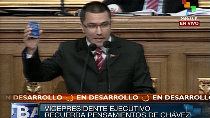 Vicepresidente venezolano, Jorge Arreaza desde la Asamblea Nacional, presentando memoria y cuenta 2014 de su gestión
